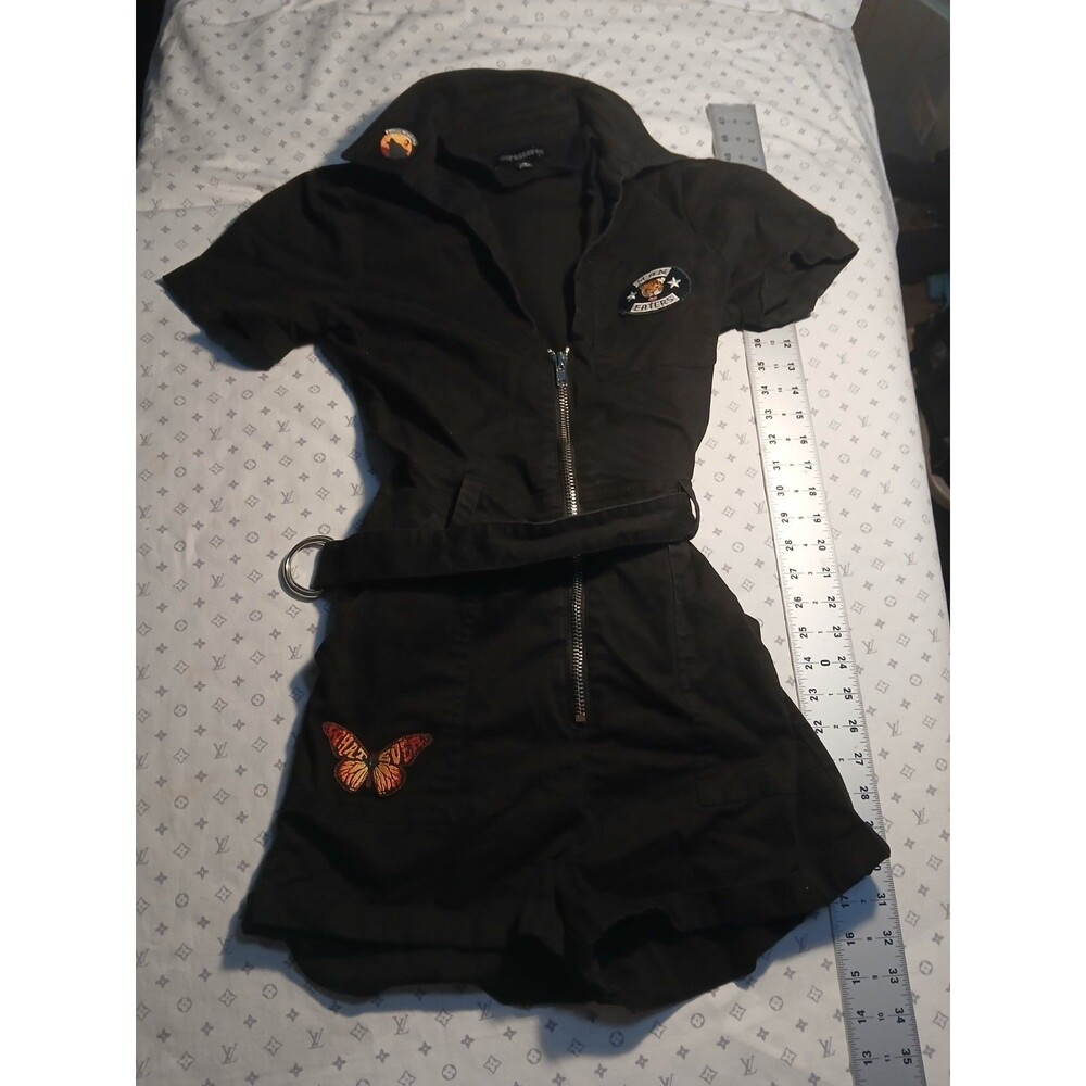 Horoscopez Gothic Punk Cosplay Entry Black Romper Collared Button Belted S